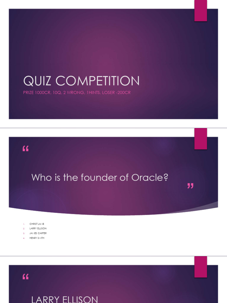 QUIZ COMPETITION (1) | PDF | Hewlett Packard | Oracle Corporation