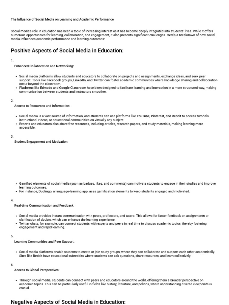The Influence of Social Media On Learning and Academic Performance ...