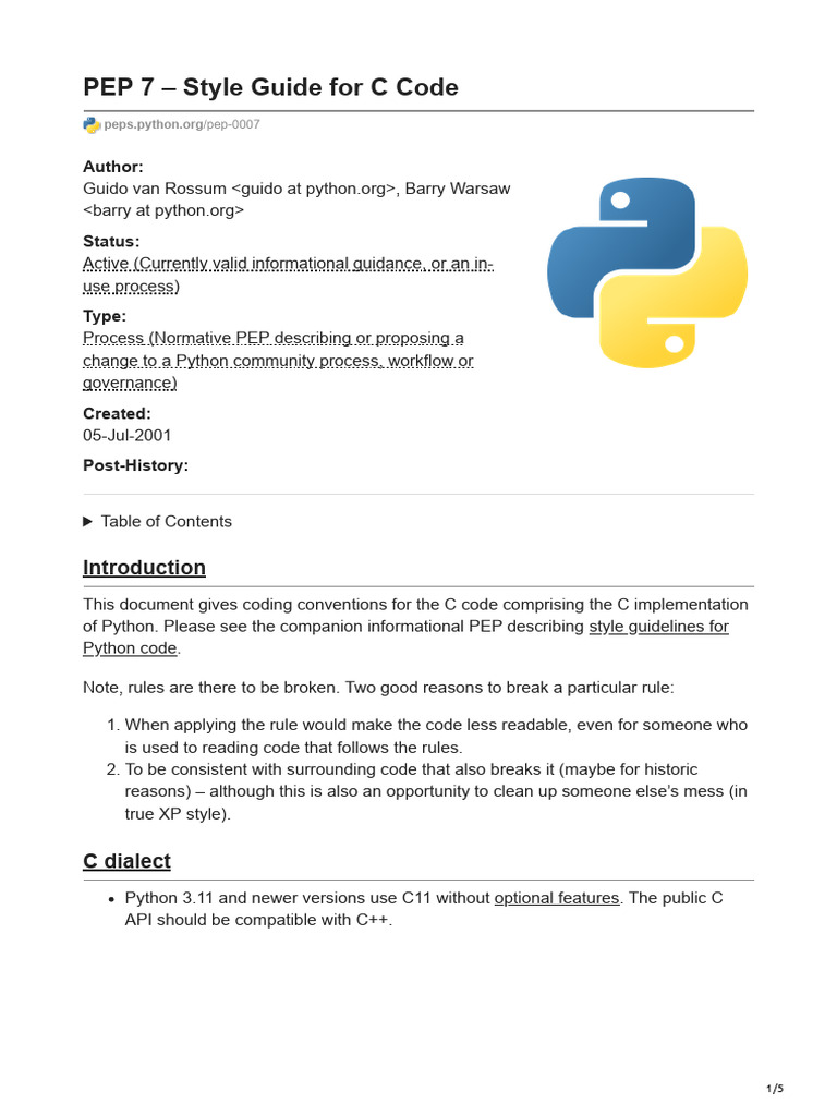 PEP 7 Style Guide For C Code | PDF | C (Programming Language) | Python ...