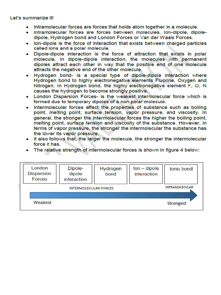Intermolecular Forces Summary | PDF