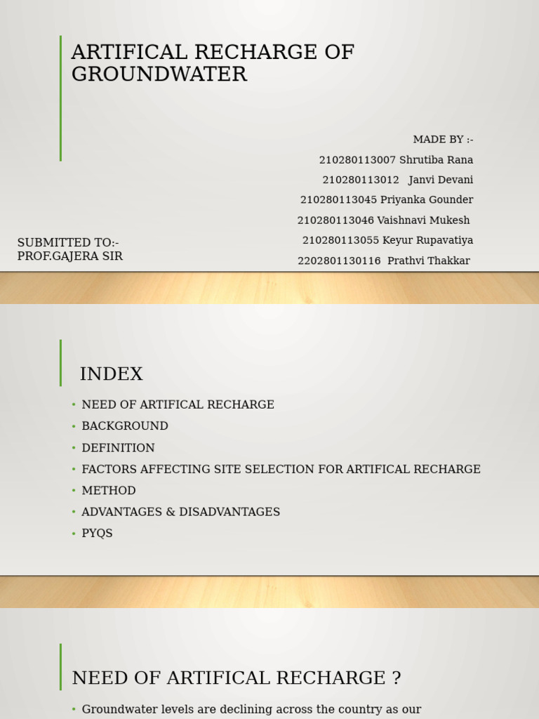 Artifical Recharge GWC Presentation | PDF | Groundwater | Aquifer