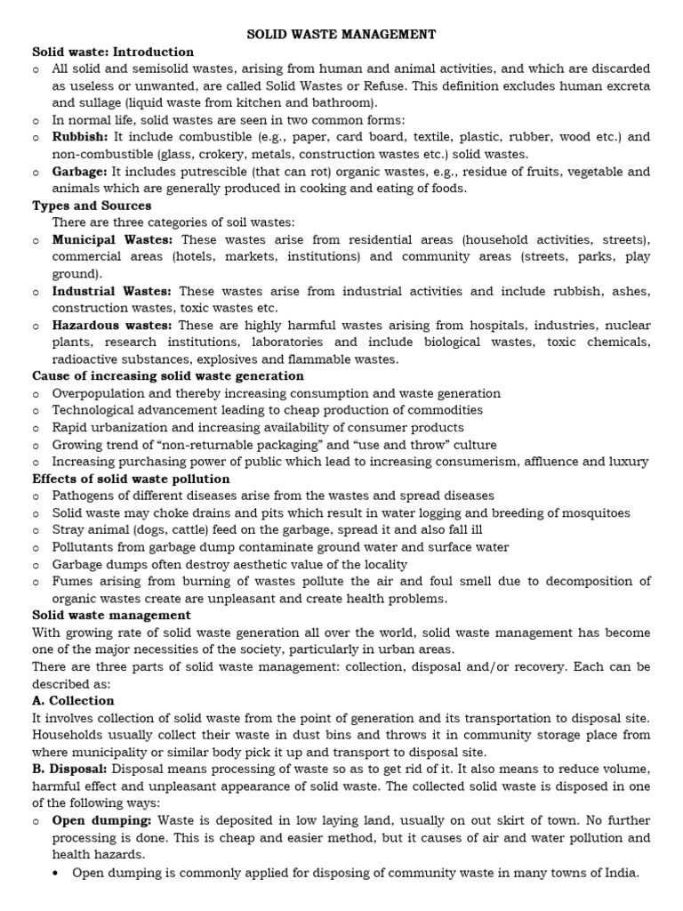 Solid Waste Management Overview | PDF | Waste | Municipal Solid Waste