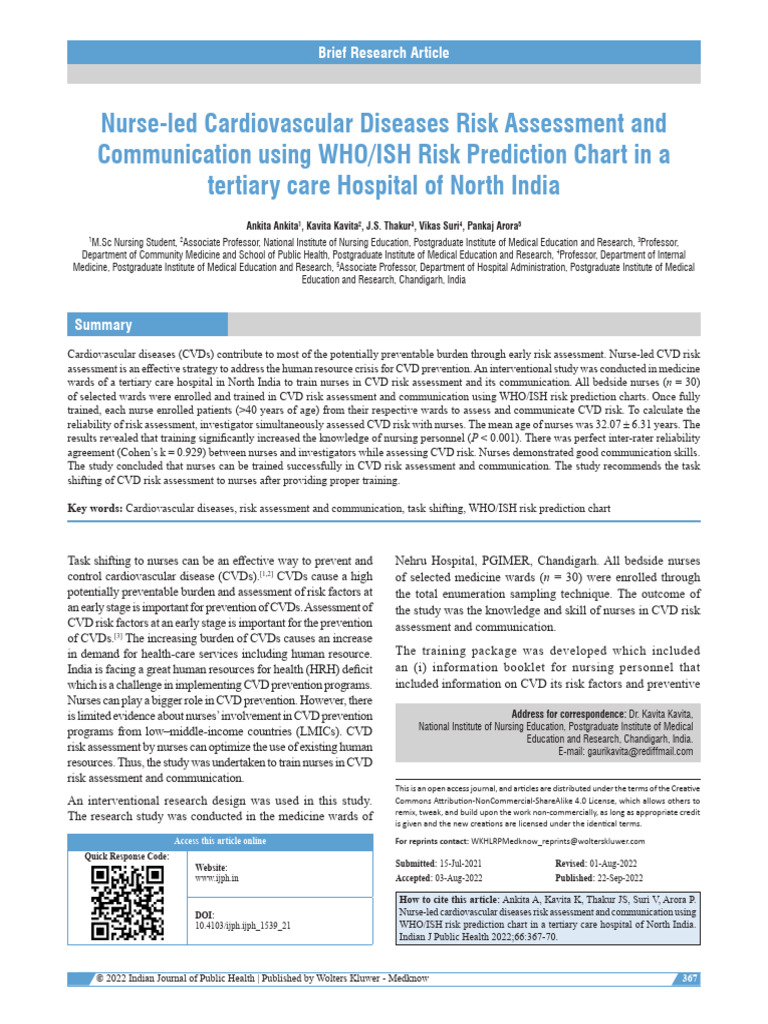 Nurse Led Cardiovascular Diseases Risk Assessment.29 | PDF ...