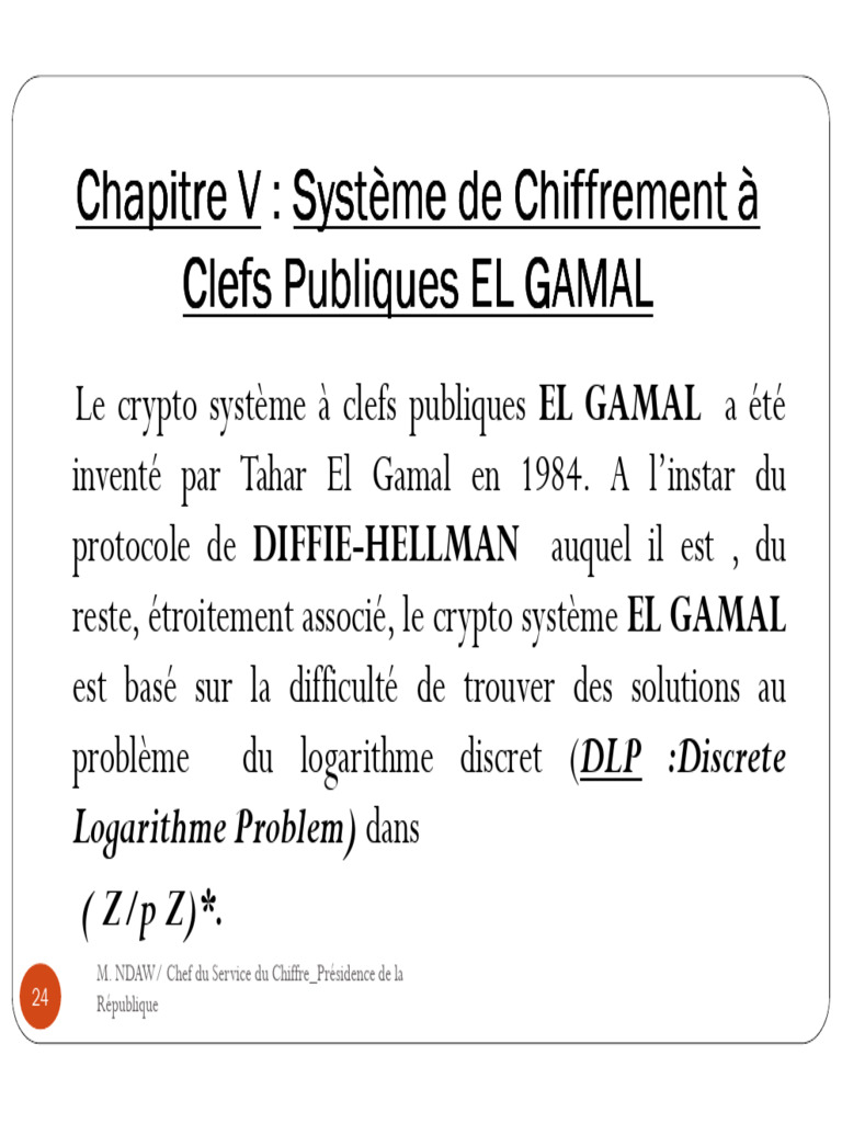 Chiffrement El Gamal et ses principes | PDF | Cryptage | Ingénierie de ...