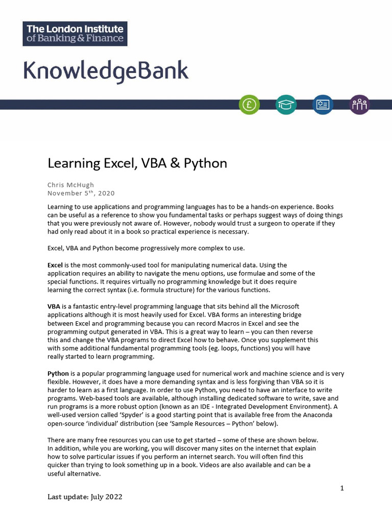 Learning Excel Vba and Python | PDF | Microsoft Excel | Visual Basic ...