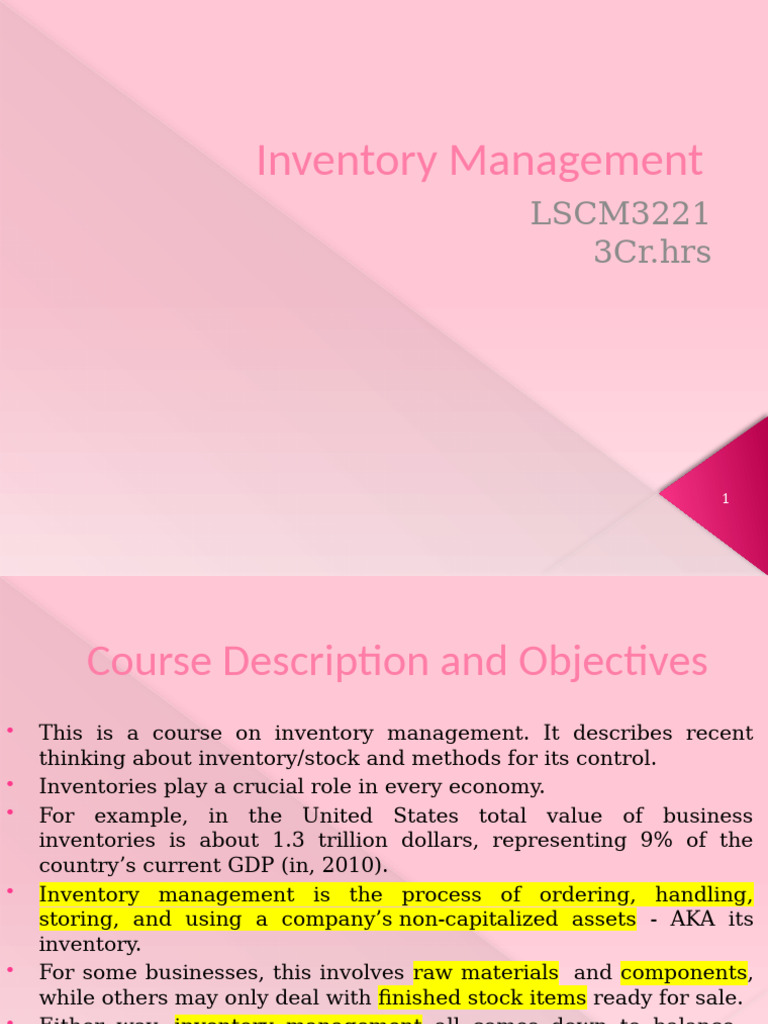 Inventory Management Course Overview | PDF | Inventory | Cost