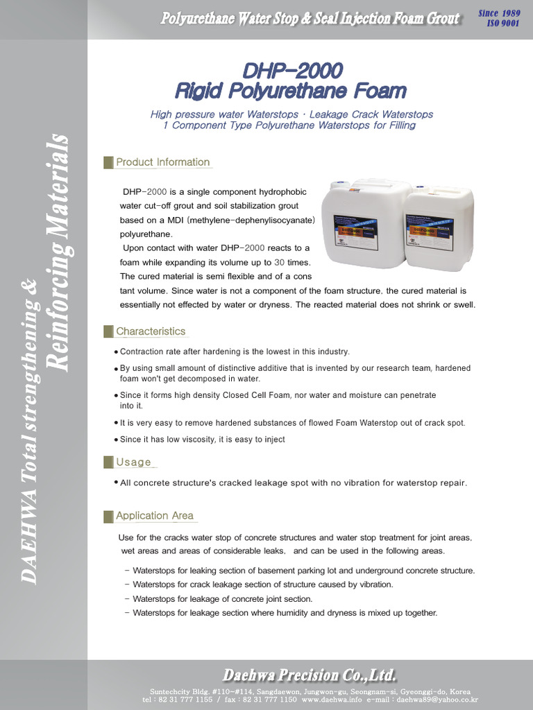 DHP-2000 Waterstop Product Overview | PDF | Polyurethane | Foam