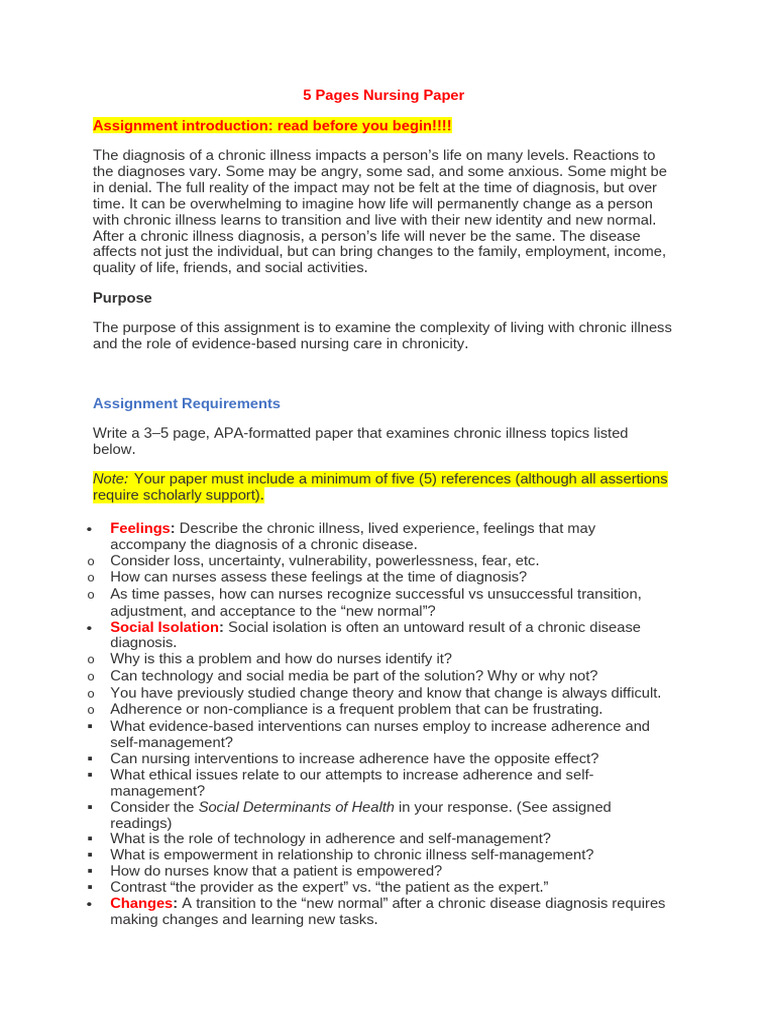 5 Pages Nursing Paper | PDF | Chronic Condition | Nursing