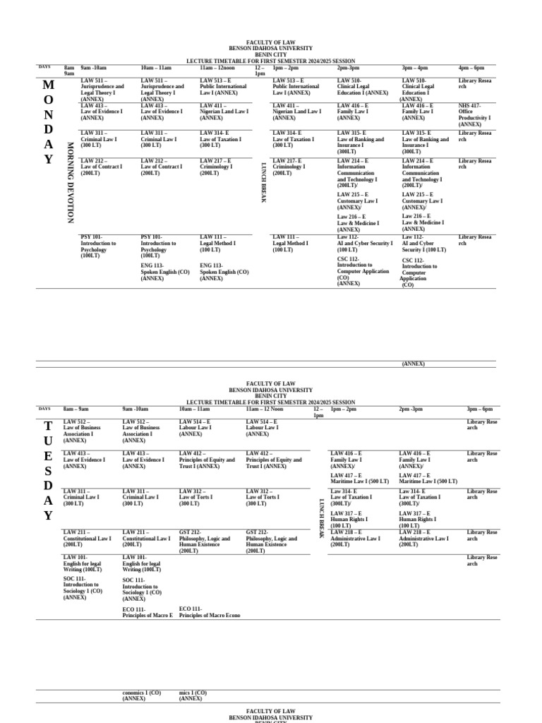 Law Lecture Timetable 2024/2025 | PDF | Applied Philosophy | Political ...