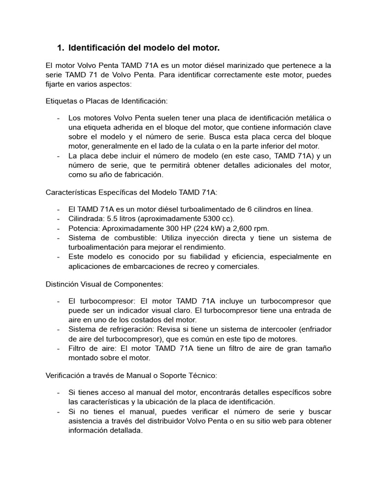 Guía de Mantenimiento Motor Volvo Penta TAMD 71A | PDF | Turbocompresor ...