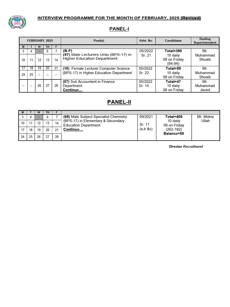 Interview Program Febuary Revised 2025 | PDF