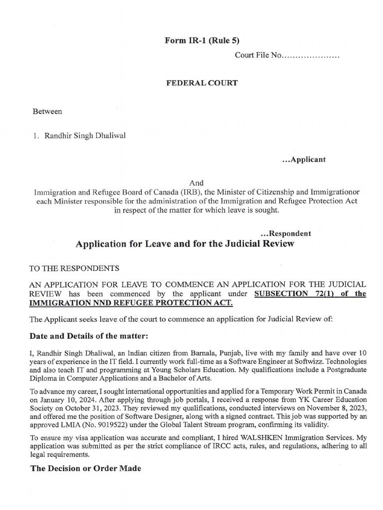 Leave and For JR Final Application | PDF