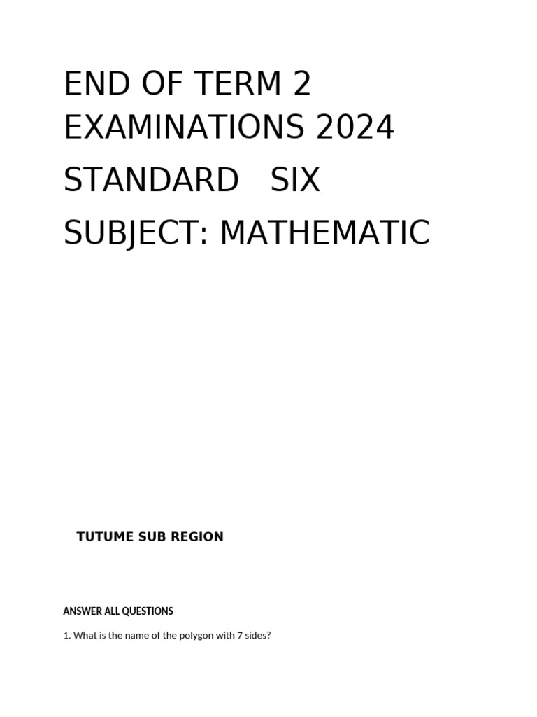 MATHS 6 Term 2 2024 | PDF | Area | Rectangle