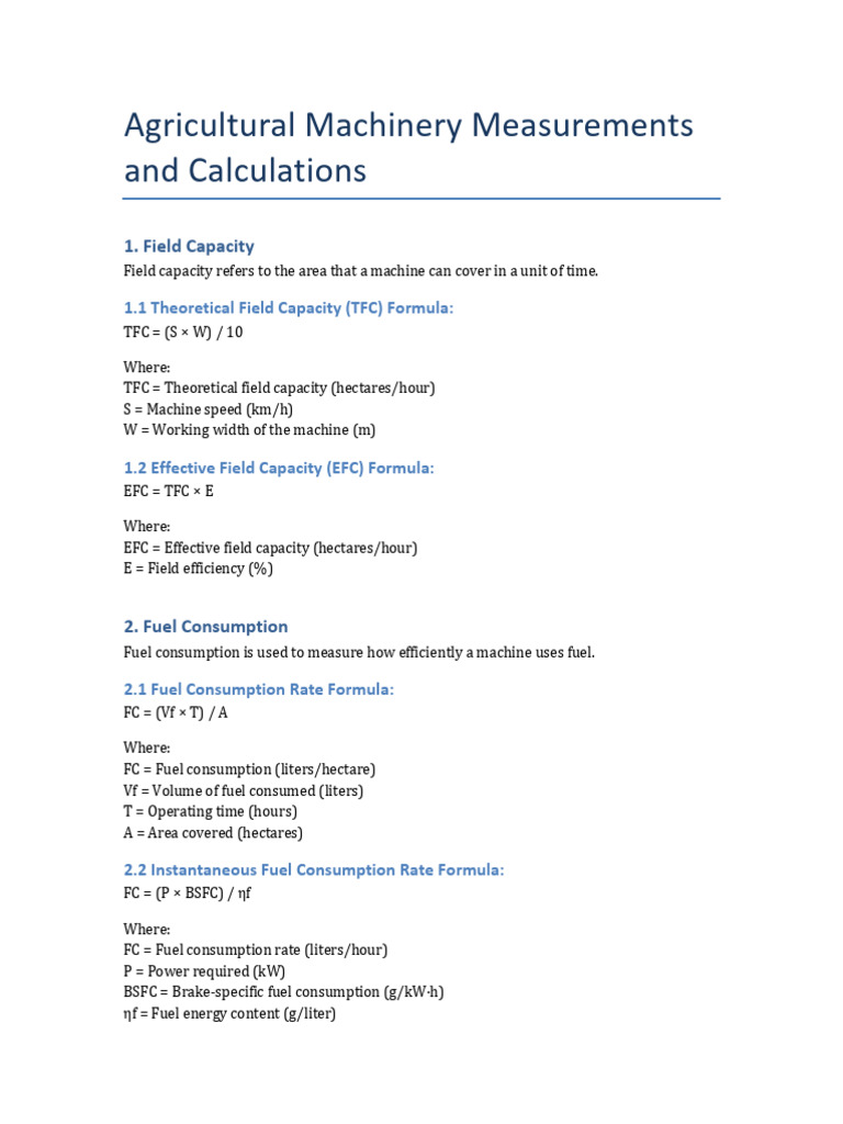 Field Capacity and Efficiency Formulas | PDF | Fuel Economy In ...