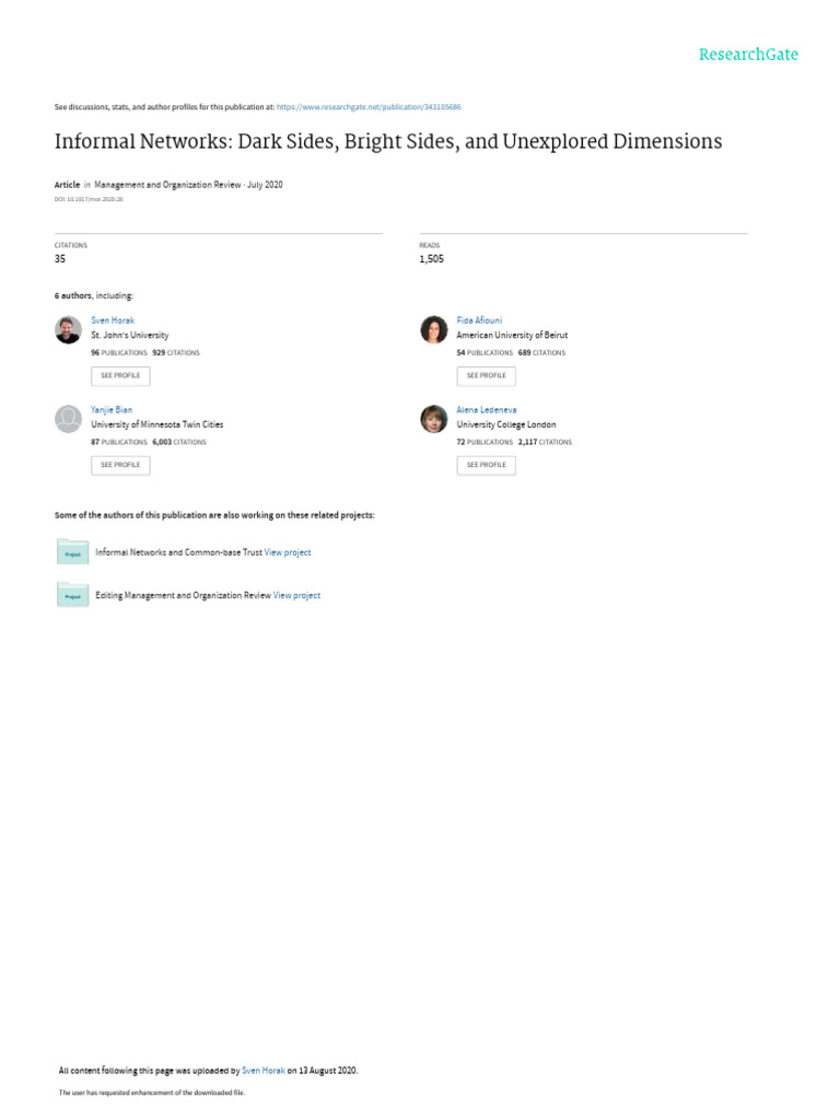 2020 MOR Informal Networks Preprint | PDF | Institution | Social Capital