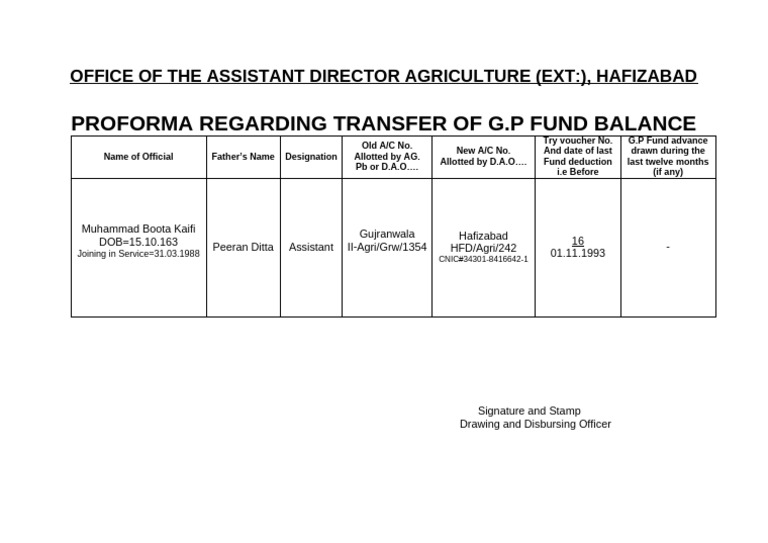 G.P Fund Transfer Proforma for Officials | PDF