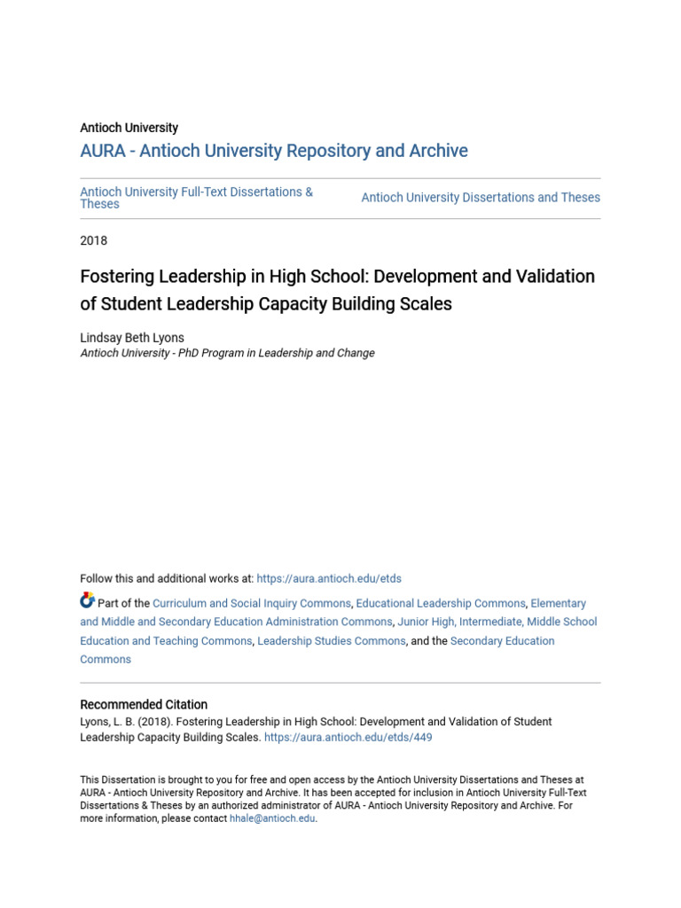 Fostering Leadership in High School - Development and Validation o ...