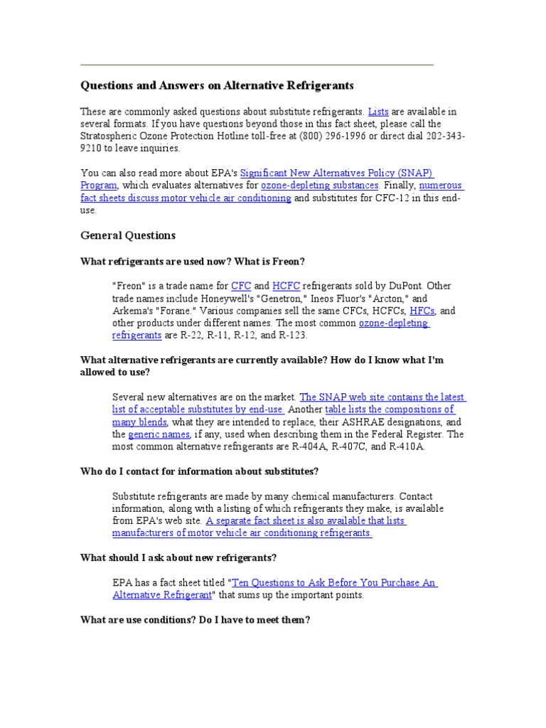 Questions and Answers On Alternative Refrigerants PDF