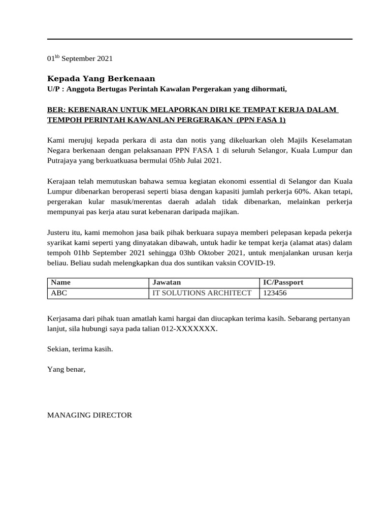 Letter To Cmco Malaysia | PDF