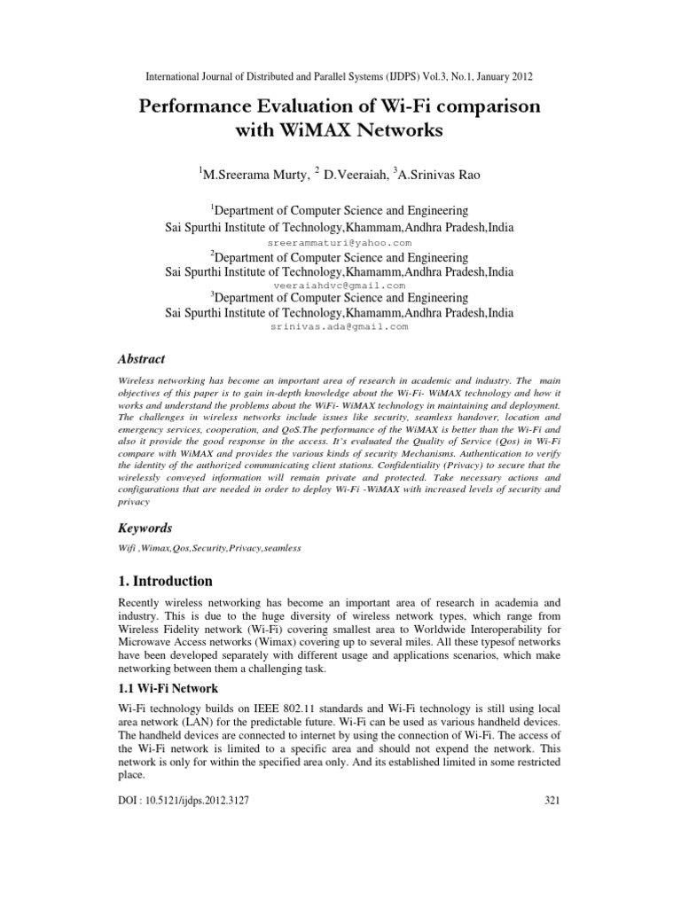 Performance Evaluation of Wi-Fi Comparison With WiMAX Networks | PDF ...
