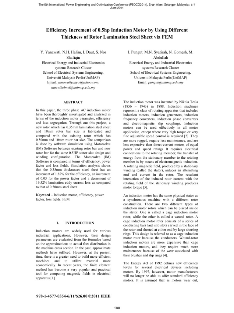Induction Motor Efficiency via Rotor Lamination | PDF | Electric Motor ...