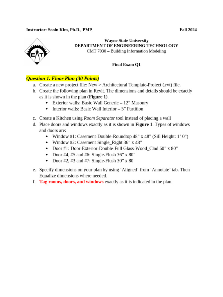 Fall+2024+CMT+7030-Final+Q1 | PDF | Door | Roof