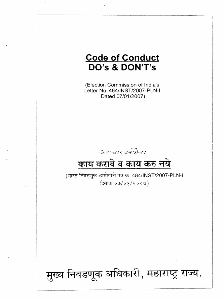 Election Commission Code of Conduct | PDF | Elections | Government