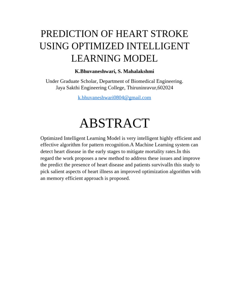 Heart Stroke Prediction Model | PDF