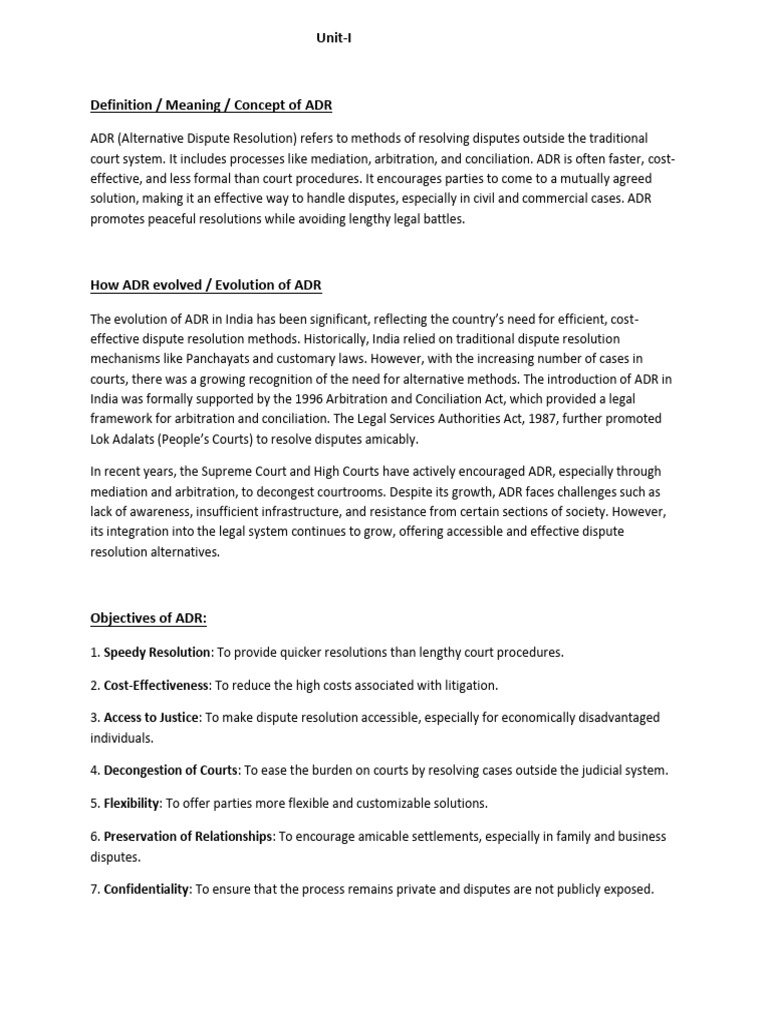 Unit 1 | PDF | Alternative Dispute Resolution | Mediation