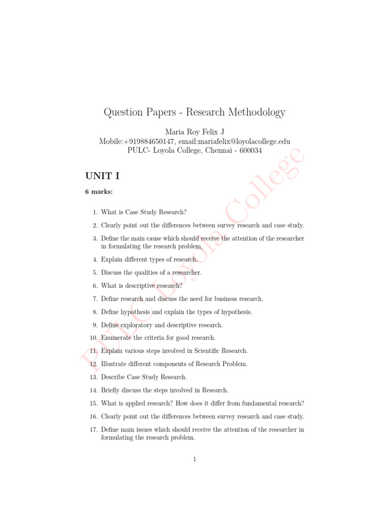 Business Research Methodology Questions | PDF | Statistical ...