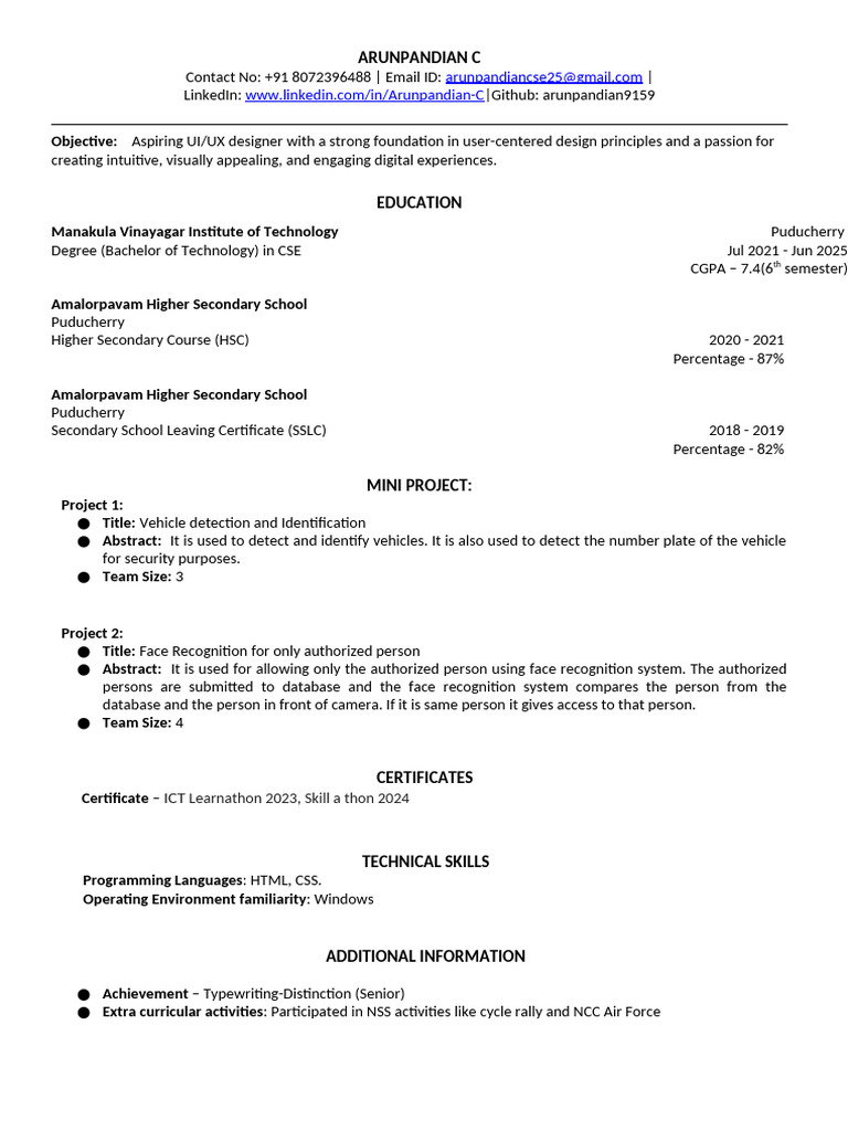 Resume 1 | PDF | Computing