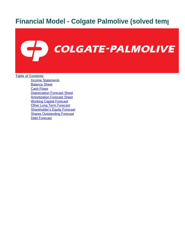 Colgate-Palmolive Financial Model Template | PDF | Working Capital ...
