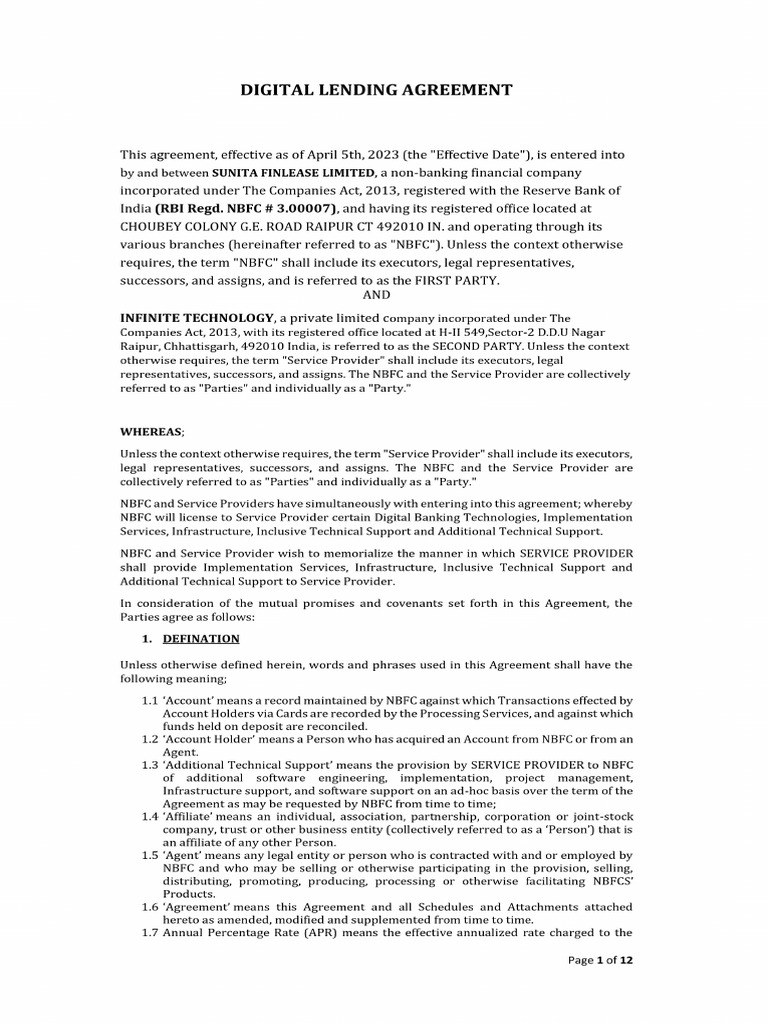 Digital Lending Agreement-1 | PDF