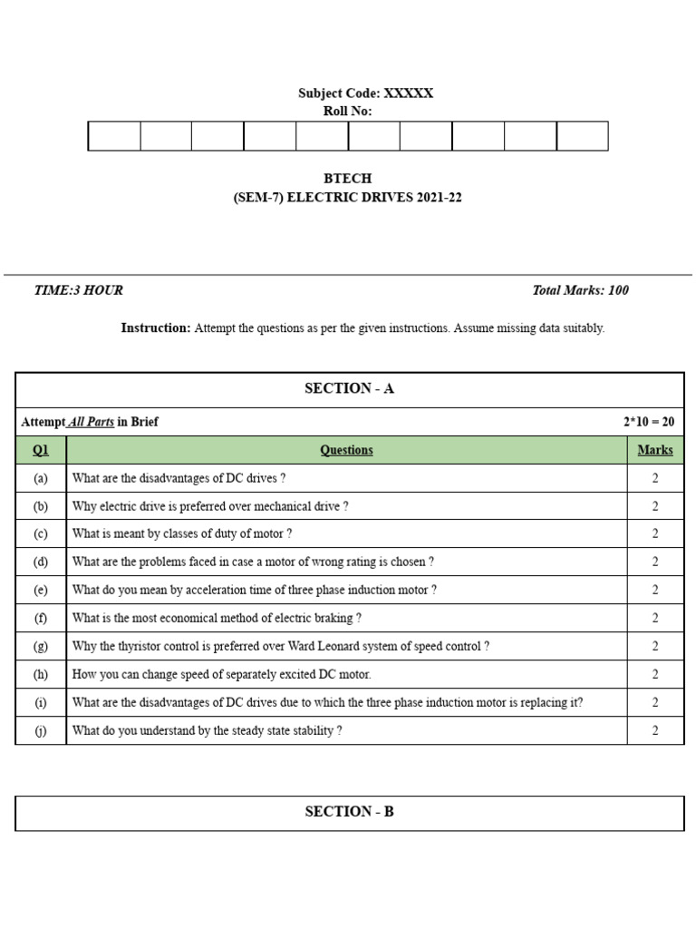 ELECTRIC-DRIVES-Question-Paper - 2021-22 | PDF | Electric Motor ...