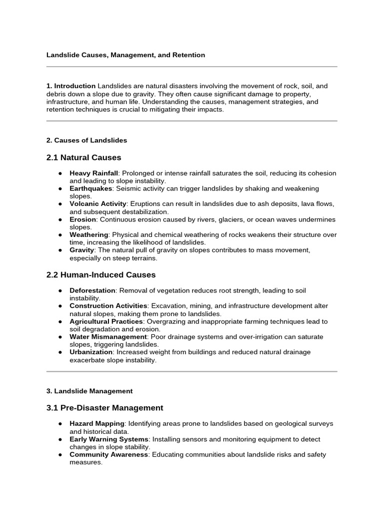 Landslide Causes and Manaement | PDF | Landslide | Erosion