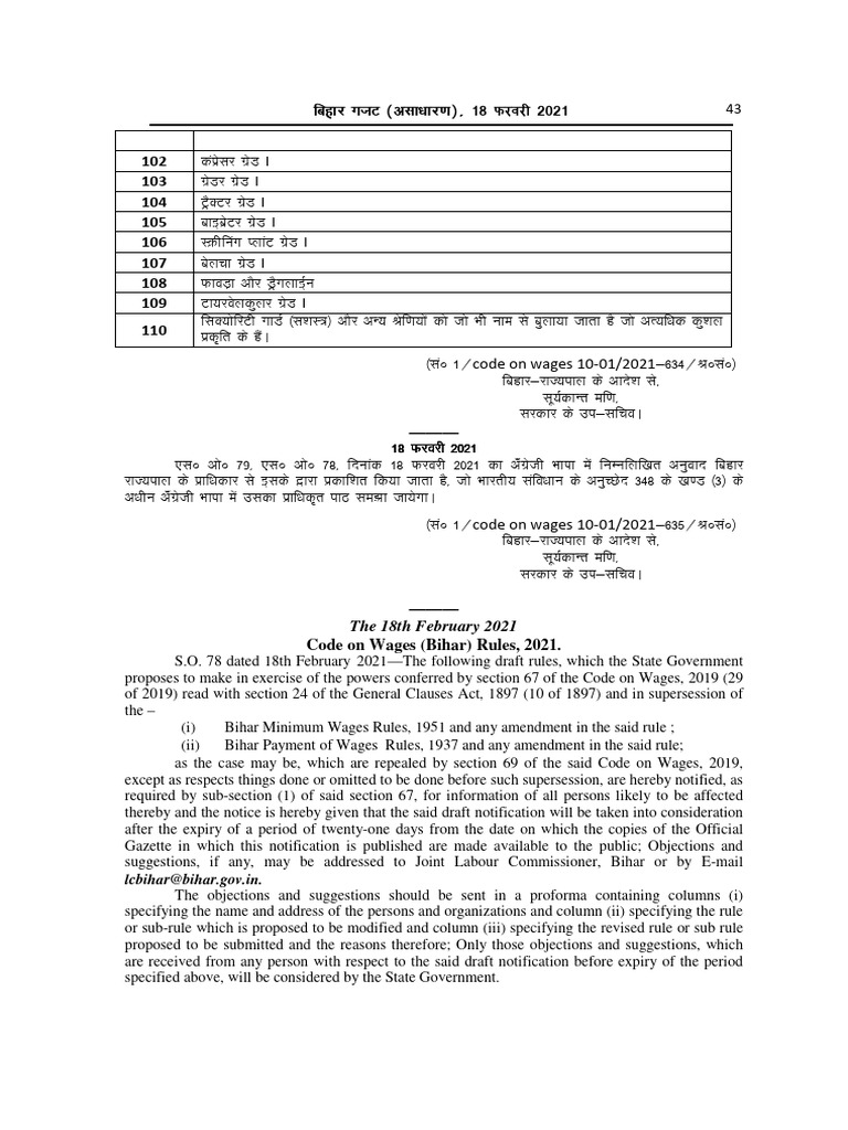 Bihar Code on Wages Rules 2021 | PDF | Cost Of Living | Employment