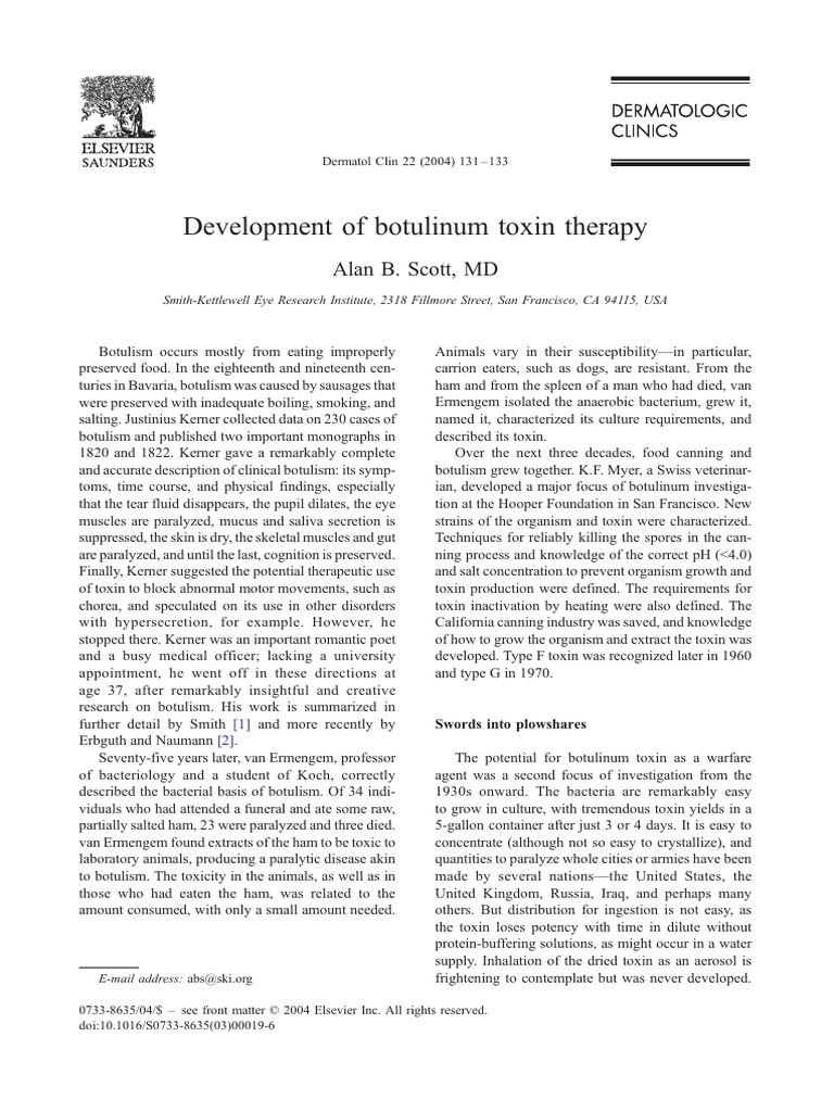Development Of Botox Therapy Pdf Botulinum Toxin Medical Specialties