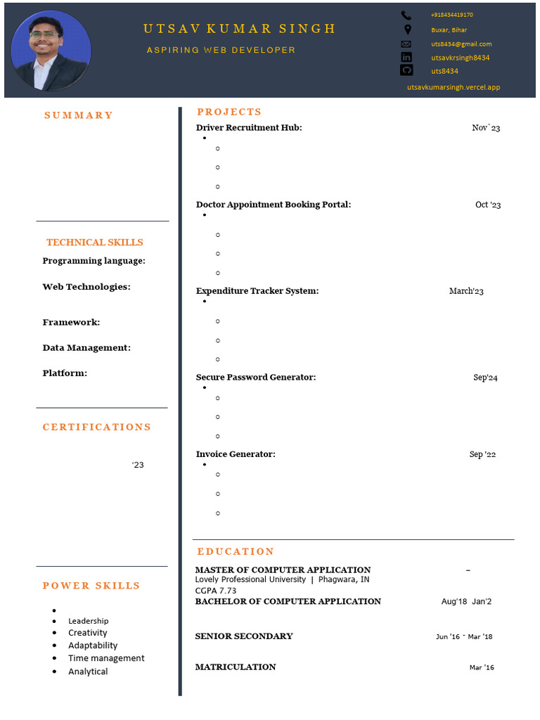 Resume UTSAVSINGH | PDF | Java Script | Php