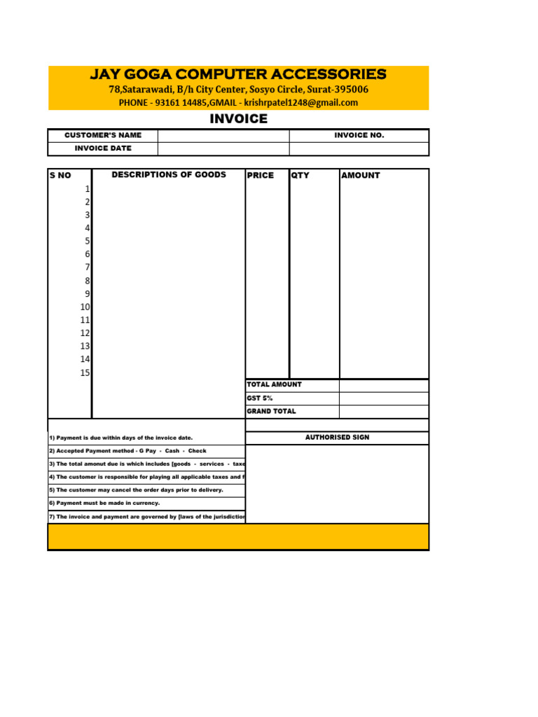 Invoice Template for Computer Accessories | PDF