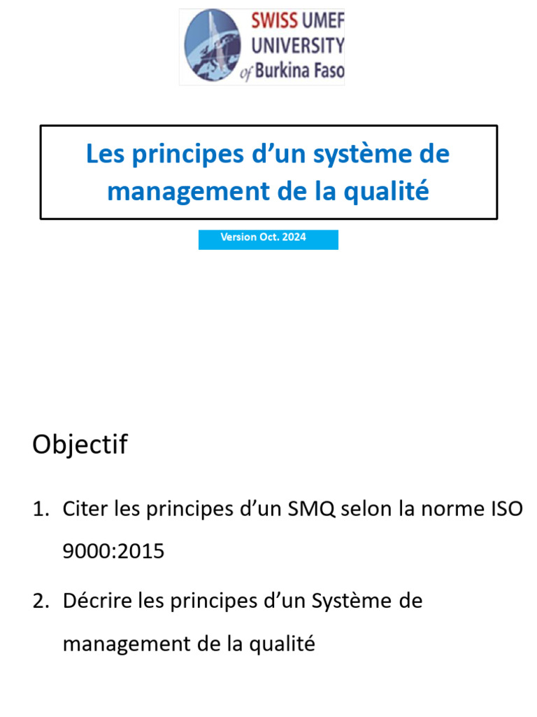 Principes du SMQ selon ISO 9001:2015 | PDF | Système de management de ...