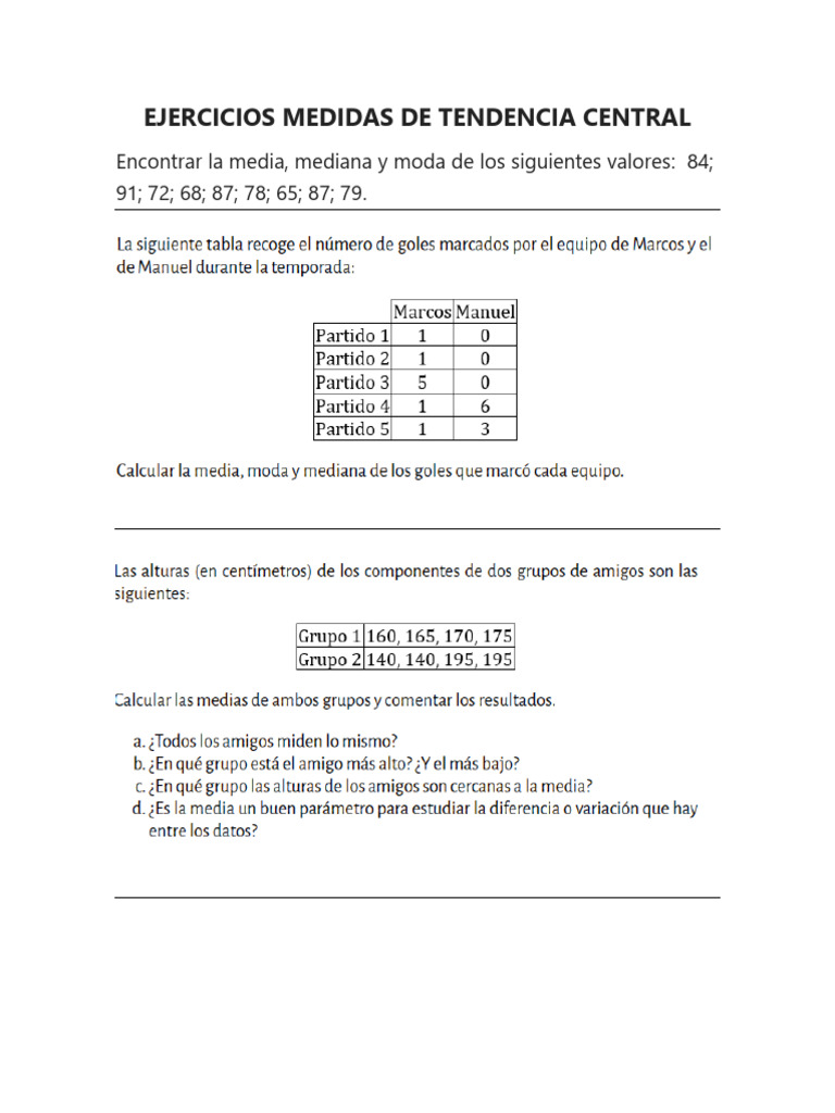 Ejercicios De Medidas De Tendencia Central Pdf 