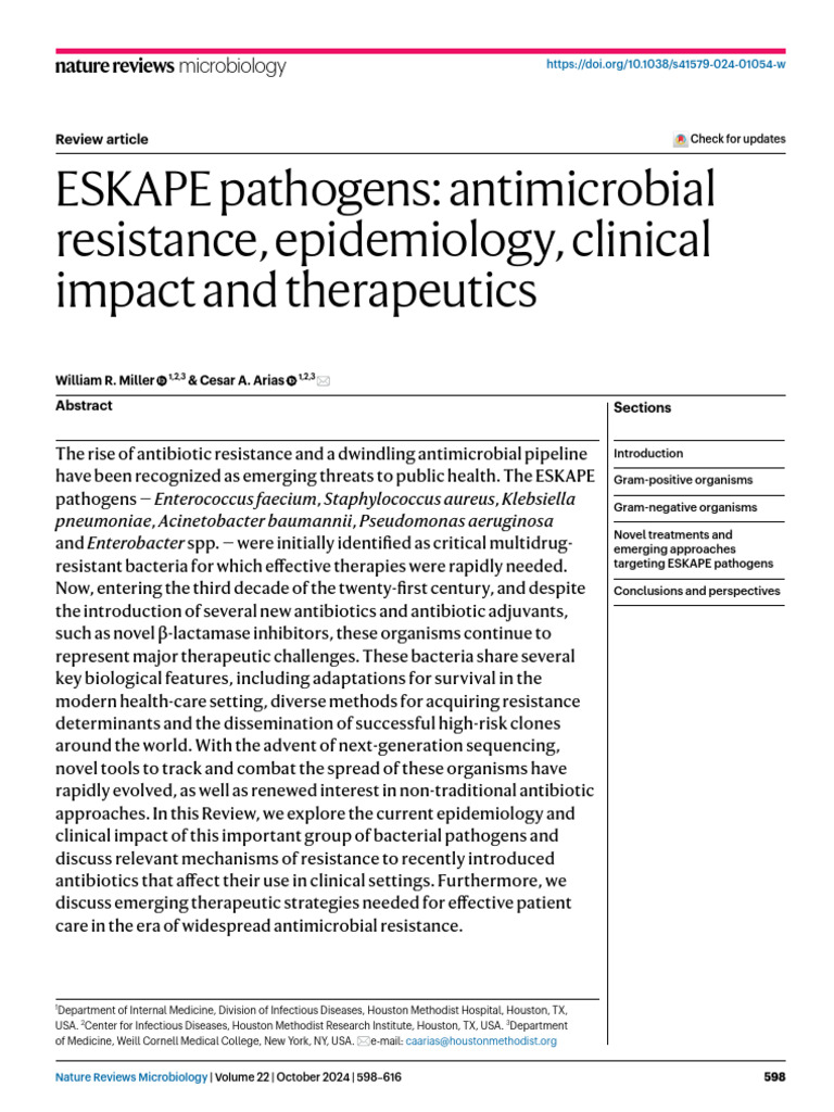 ESKAPE Pathogens: Resistance & Therapies | PDF | Beta Lactamase ...