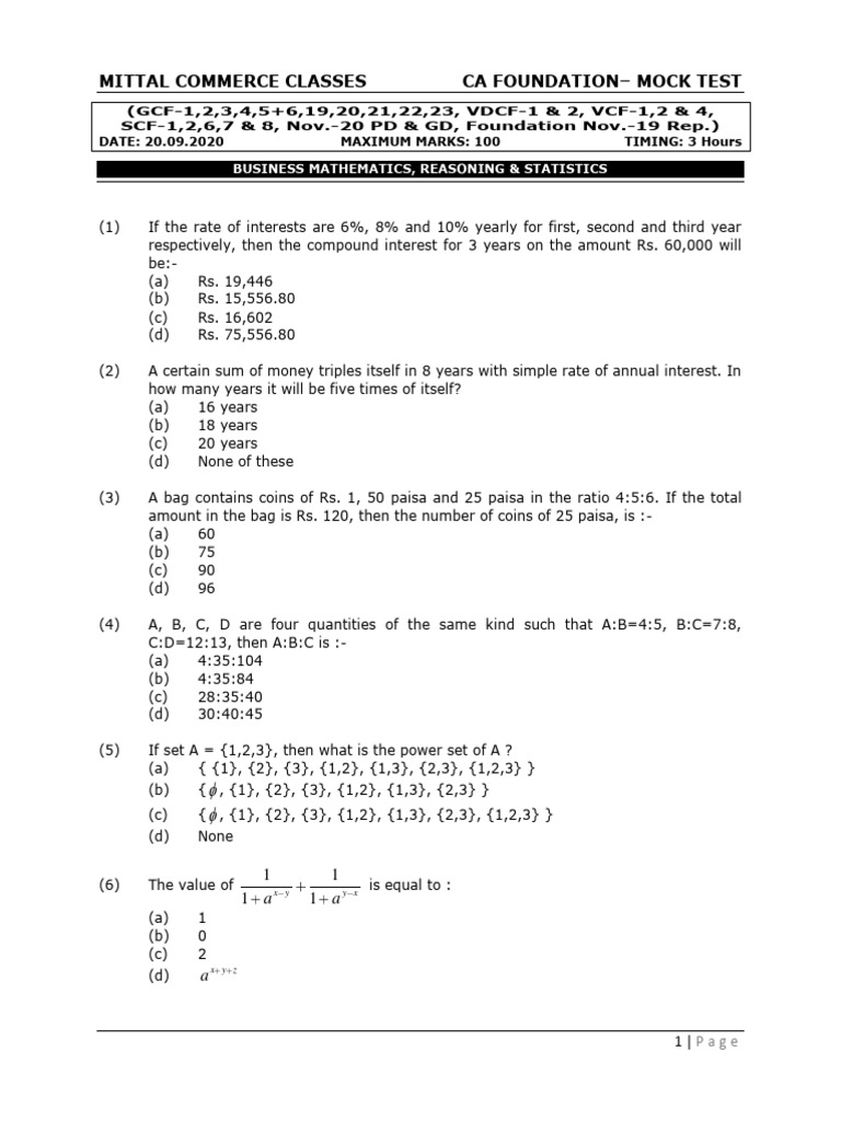 CA Found. Maths M. Test Question Answer | PDF | Mean