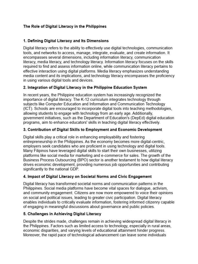 The Role of Digital Literacy in The Philippines | PDF | Literacy ...