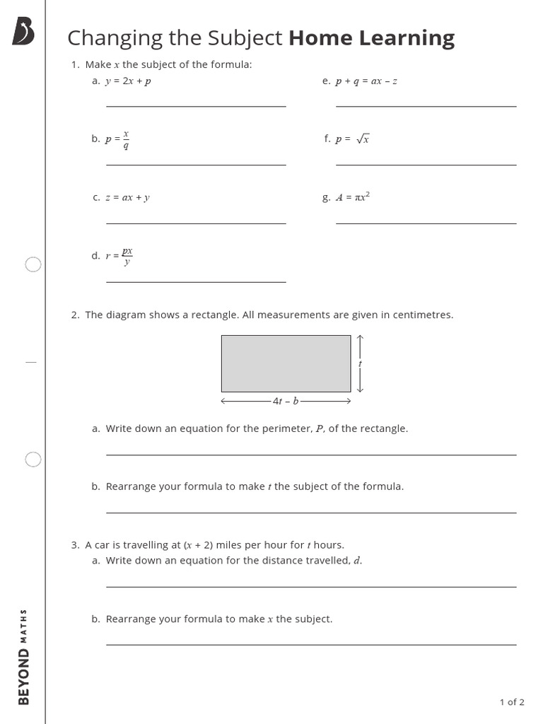 Making X the Subject: Home Learning | PDF