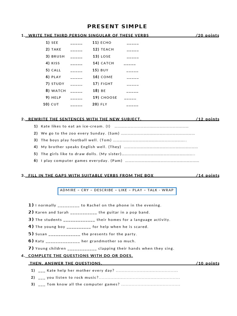Present Simple Practice Exercises | PDF | Language Mechanics ...