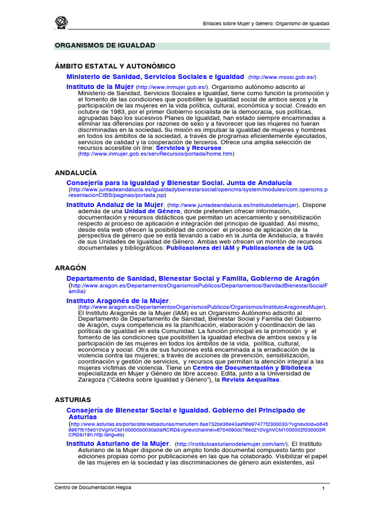 Recursos de Igualdad de Género en España | PDF | Igualdad de género ...