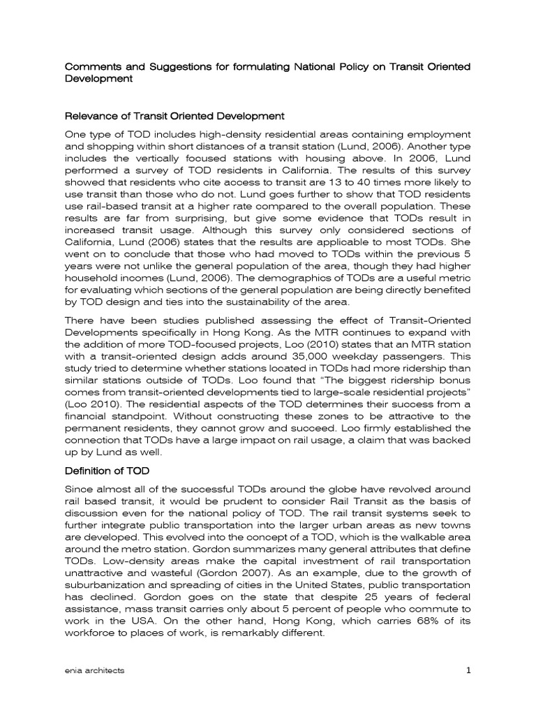 National Policy On TOD Discussions | PDF | Transport | Rail Transport