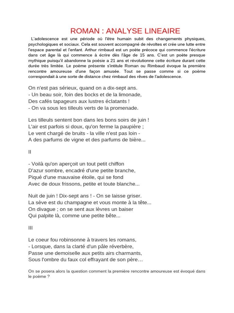 Analyse linéaire du poème Rimbaud | PDF