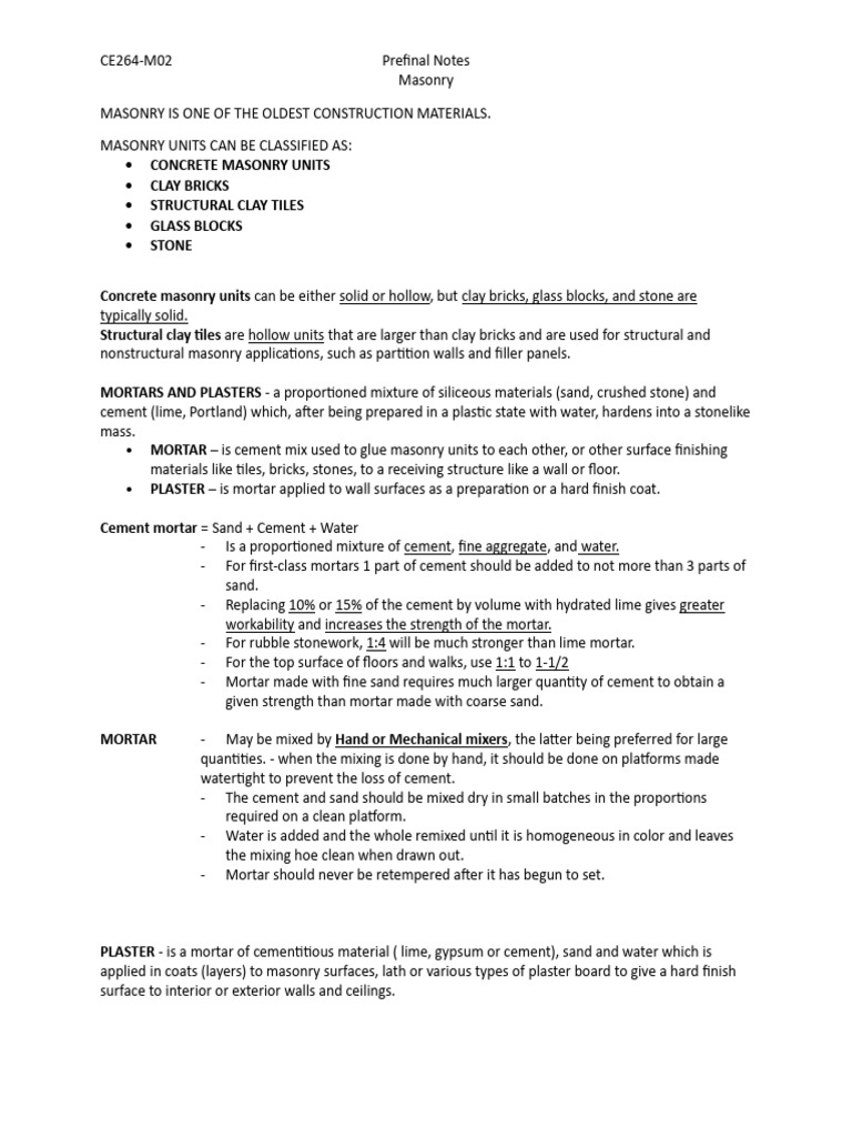 Prefinal Notes | PDF | Plaster | Mortar (Masonry)